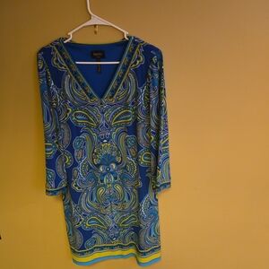 Laundry By Shelli Segal Paisley Blue and Green Midi Dress